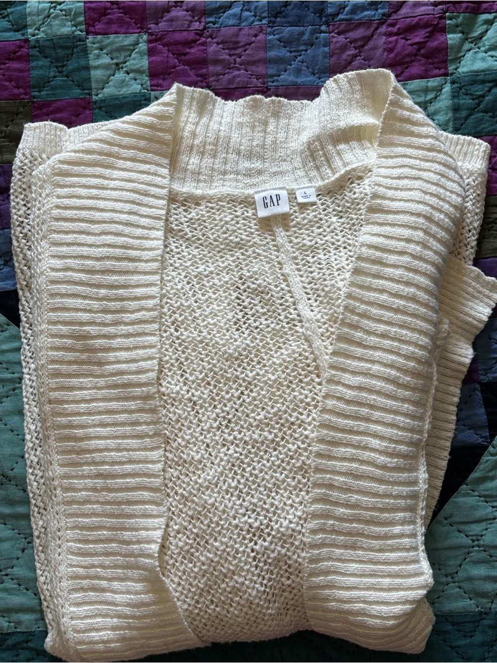 GAP Cream Open-Weave Draped Cardigan